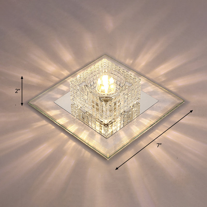 Squared LED Flush Mount Light Simplicity Clear Crystal Passage Flush Mount Ceiling Light Clear Warm Clearhalo 'Ceiling Lights' 'Close To Ceiling Lights' 'Close to ceiling' 'Flush mount' Lighting' 2247801