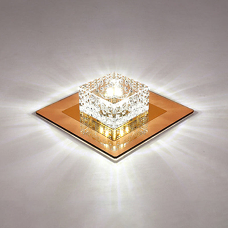 Crystal Block Crystal Flush Mount Lighting Minimalist LED Flush Mount Fixture for Corridor Tan White Clearhalo 'Ceiling Lights' 'Close To Ceiling Lights' 'Close to ceiling' 'Flush mount' Lighting' 2247829