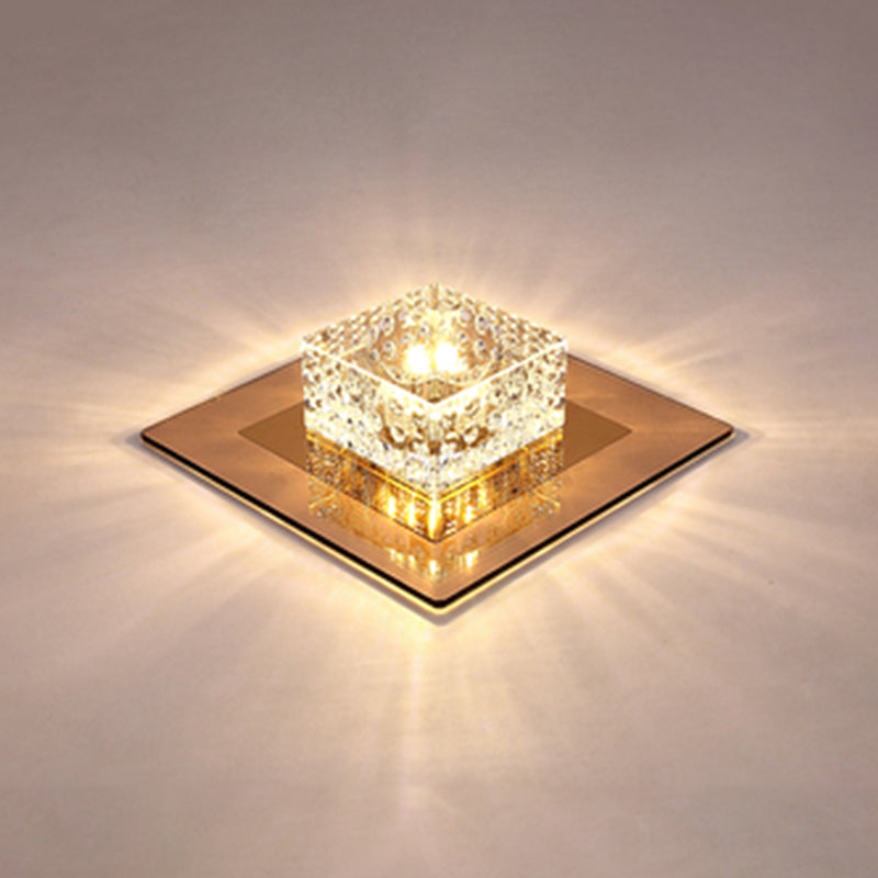 Crystal Block Crystal Flush Mount Lighting Minimalist LED Flush Mount Fixture for Corridor Tan Warm Clearhalo 'Ceiling Lights' 'Close To Ceiling Lights' 'Close to ceiling' 'Flush mount' Lighting' 2247831
