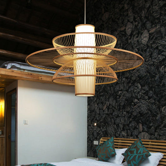 Lotus-Like Bamboo Suspension Lighting Minimalist 1 Head Wood Pendant Ceiling Light for Tea Room Clearhalo 'Ceiling Lights' 'Lighting' 'Pendant Lights' 2247861_595bb713-da1a-470b-8ae9-67a10b2b97dd