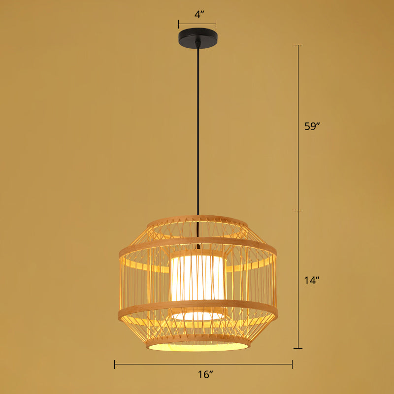 Asian Style Handmade Ceiling Light Bamboo 1��Bulb Restaurant Hanging Light Fixture in Wood Clearhalo 'Ceiling Lights' 'Pendant Lights' 'Pendants' Lighting' 2247886