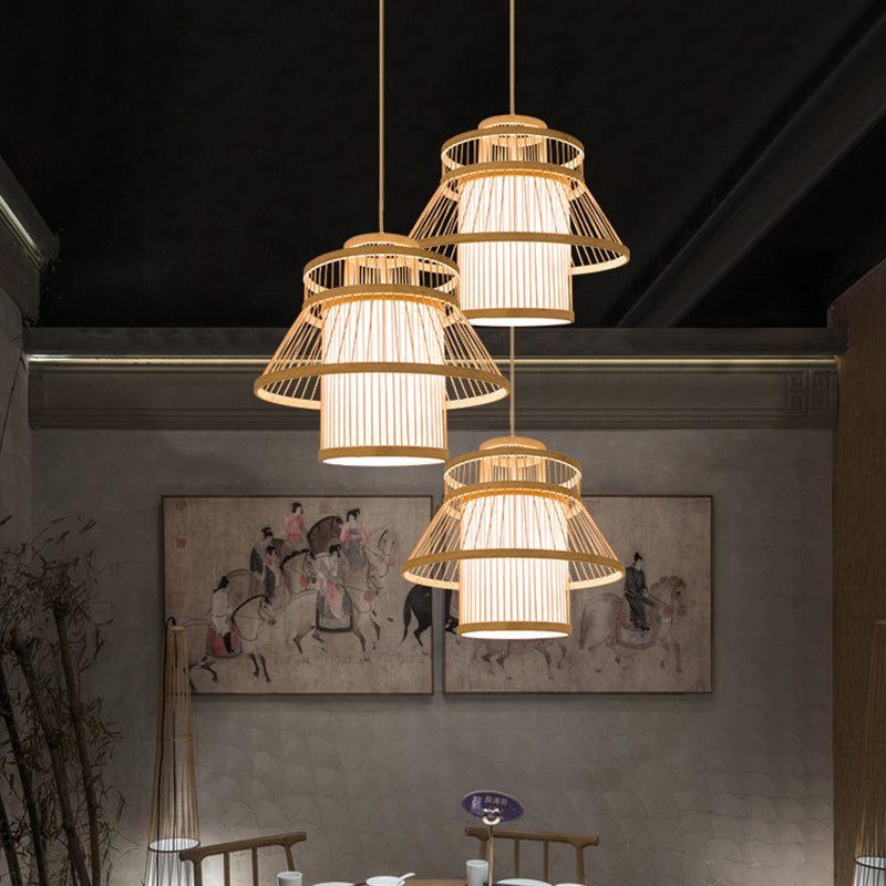 Tiered Suspension Lighting Minimalist Bamboo 1��Head Restaurant Pendant Ceiling Light in Wood Wood Clearhalo 'Ceiling Lights' 'Pendant Lights' 'Pendants' Lighting' 2247893_579d3696-9152-46c7-b747-3c288922064e