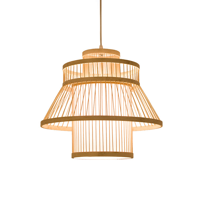 Tiered Suspension Lighting Minimalist Bamboo 1��Head Restaurant Pendant Ceiling Light in Wood Clearhalo 'Ceiling Lights' 'Pendant Lights' 'Pendants' Lighting' 2247895