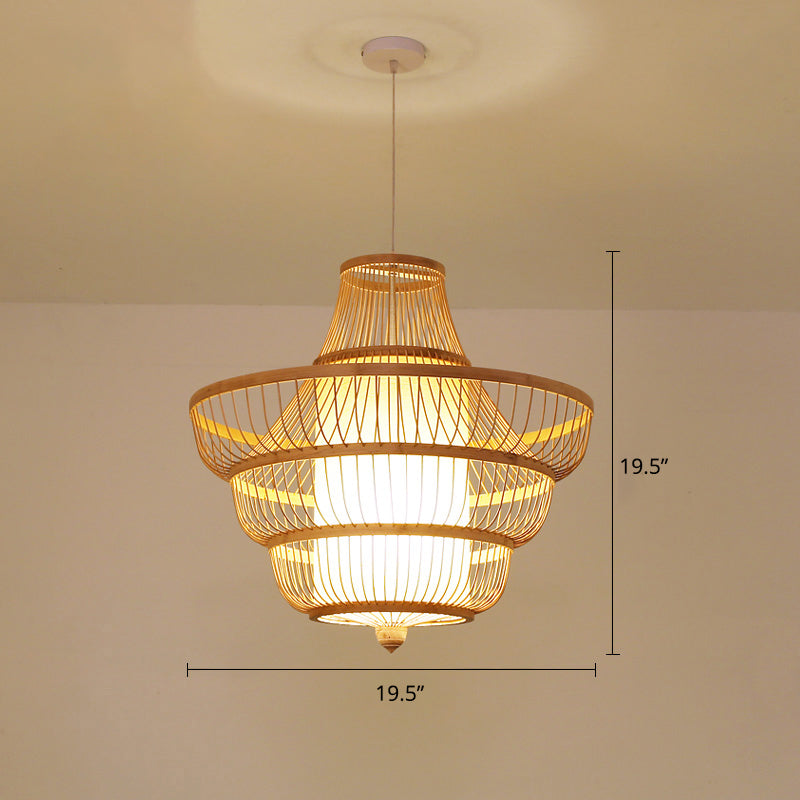 Bamboo Hot Pot-Shaped Pendant Light Contemporary Single-Bulb Suspension Light Fixture Wood 19.5" Clearhalo 'Ceiling Lights' 'Pendant Lights' 'Pendants' Lighting' 2247905_c1ac4ecc-ac4e-4e2d-907f-41b49e018c87