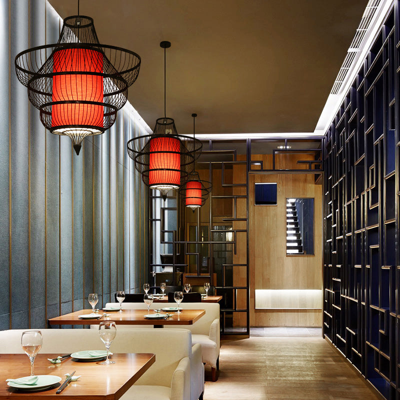 Bamboo Hot Pot-Shaped Pendant Light Contemporary Single-Bulb Suspension Light Fixture Red-Black Clearhalo 'Ceiling Lights' 'Pendant Lights' 'Pendants' Lighting' 2247907_e54ef774-67b2-4d2f-8c50-32a657bf69fb