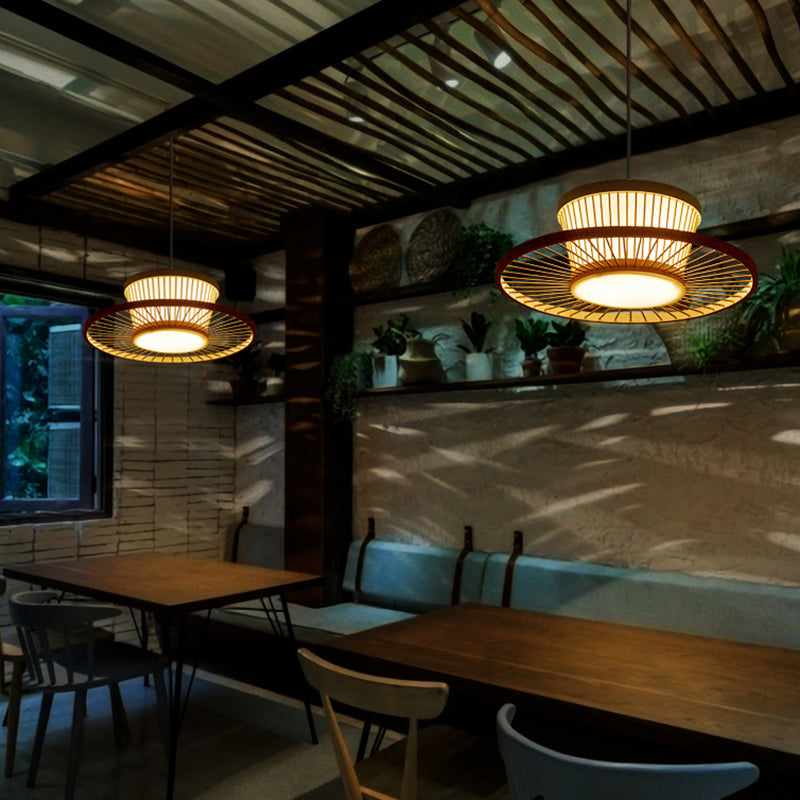 Circle Ceiling Light Asian Style Bamboo 1��Bulb Wood Hanging Lighting for Tea Room Clearhalo 'Ceiling Lights' 'Pendant Lights' 'Pendants' Lighting' 2247920