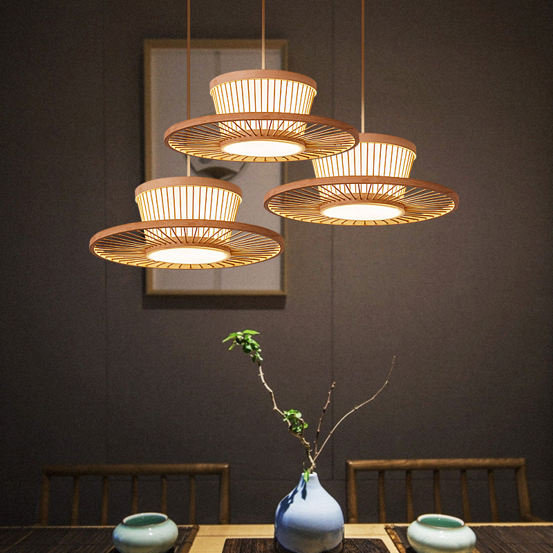 Circle Ceiling Light Asian Style Bamboo 1��Bulb Wood Hanging Lighting for Tea Room Clearhalo 'Ceiling Lights' 'Pendant Lights' 'Pendants' Lighting' 2247921