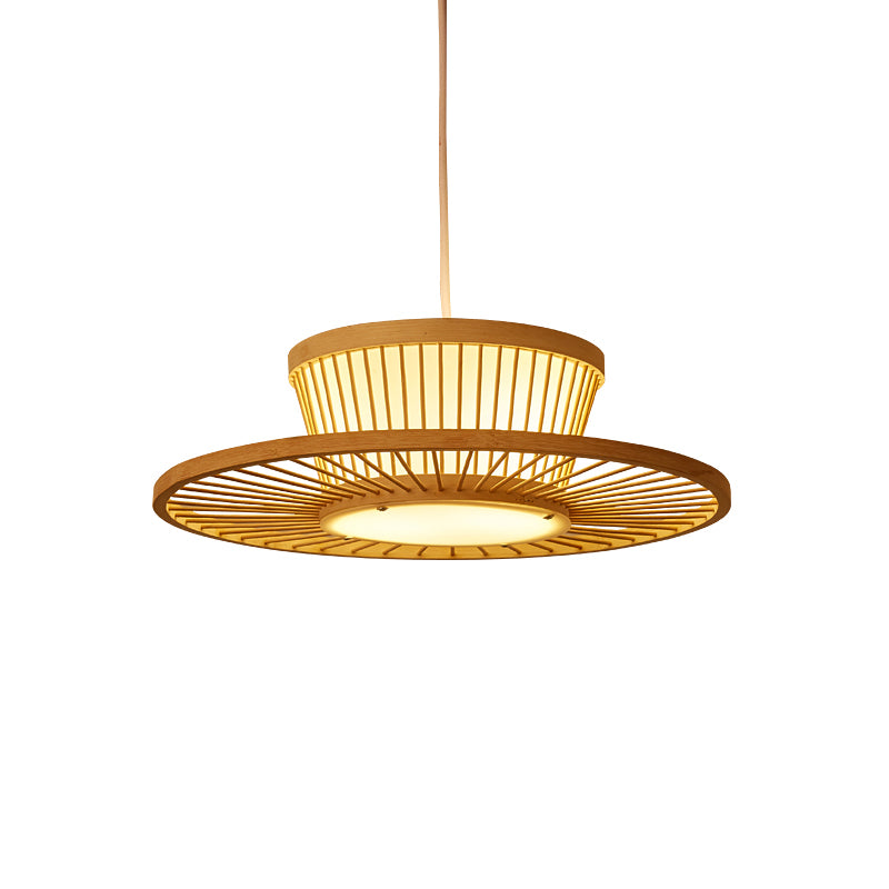Circle Ceiling Light Asian Style Bamboo 1��Bulb Wood Hanging Lighting for Tea Room Clearhalo 'Ceiling Lights' 'Pendant Lights' 'Pendants' Lighting' 2247923