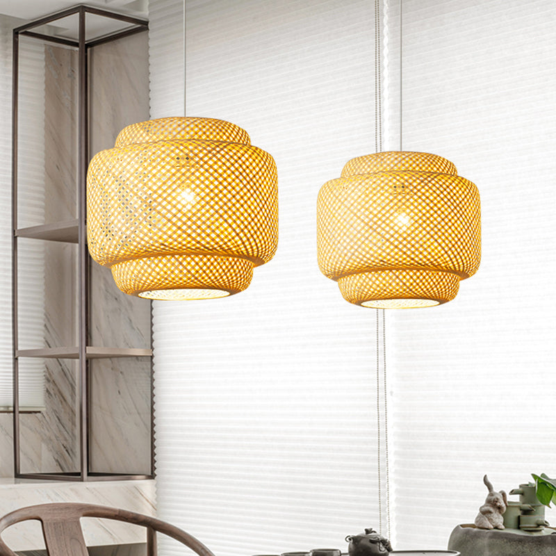 Modern Lantern Ceiling Light Bamboo Single Restaurant Hanging Pendant Light in Wood Wood Clearhalo 'Ceiling Lights' 'Pendant Lights' 'Pendants' Lighting' 2247934_3e123f11-7035-4c18-8fb1-09c3f5cb12a1