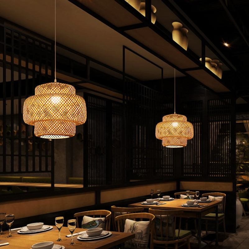 Layered Pendant Light Contemporary Bamboo Single-Bulb Restaurant Suspension Light Fixture Clearhalo 'Ceiling Lights' 'Pendant Lights' 'Pendants' Lighting' 2247944