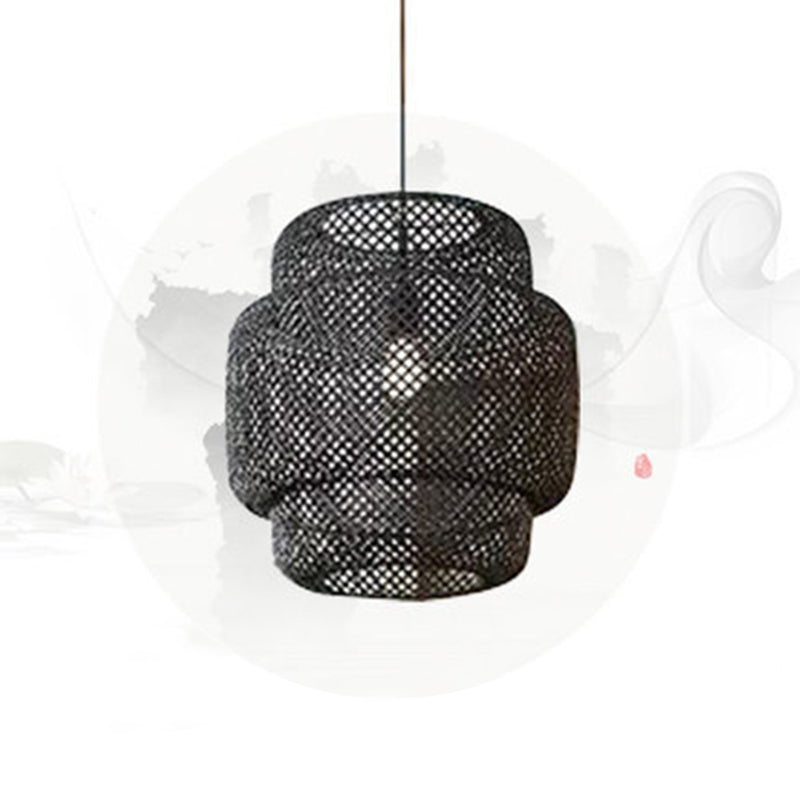 Lantern Restaurant Suspension Light Bamboo 1-Light Simplicity Pendant Light Fixture Black 19.5" Clearhalo 'Ceiling Lights' 'Pendant Lights' 'Pendants' Lighting' 2247951_facefe04-d1e4-4754-9d0f-367e6e506bac