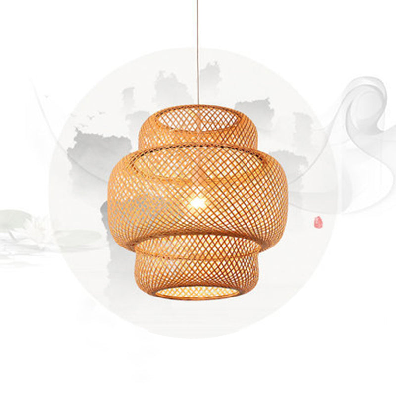 Lantern Restaurant Suspension Light Bamboo 1-Light Simplicity Pendant Light Fixture Clearhalo 'Ceiling Lights' 'Pendant Lights' 'Pendants' Lighting' 2247959