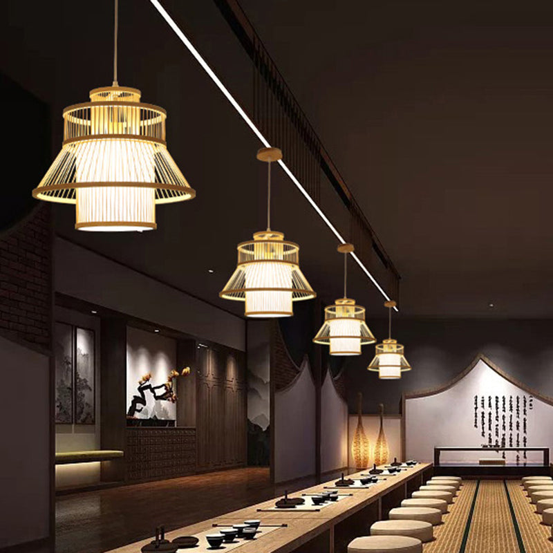 Minimalist Handcrafted Suspension Lighting Bamboo 1 Head Tea Room Pendant Ceiling Light in Wood Clearhalo 'Ceiling Lights' 'Lighting' 'Pendant Lights' 2247969_cf035509-3abd-4454-ad70-2098f95f4aea