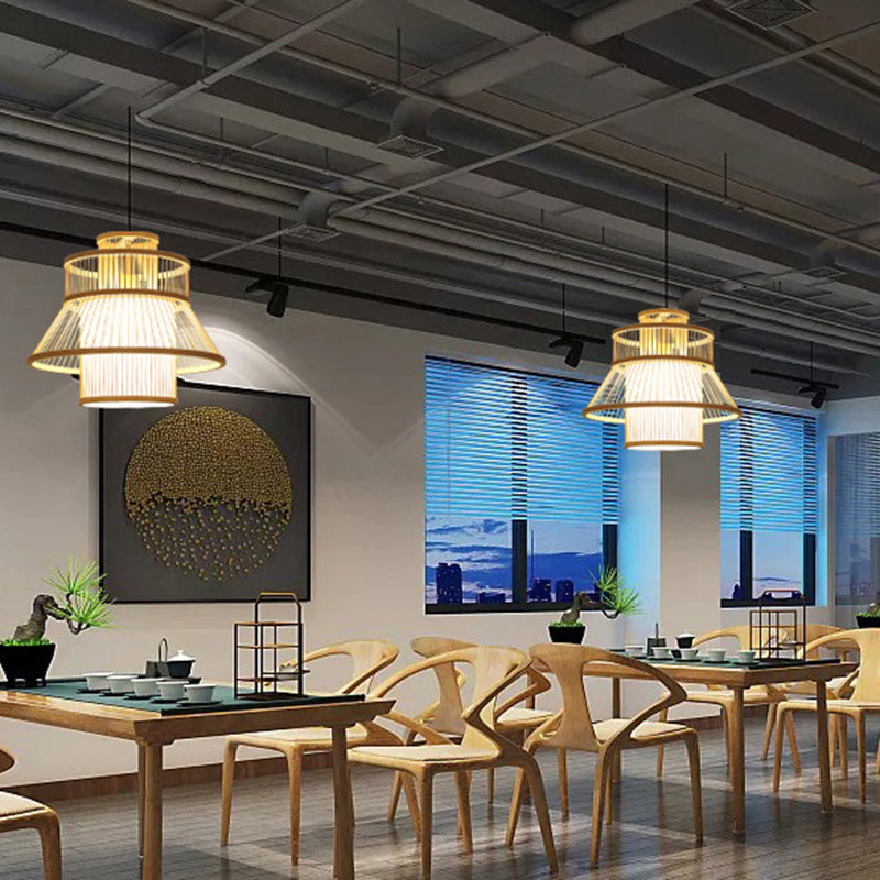 Minimalist Handcrafted Suspension Lighting Bamboo 1��Head Tea Room Pendant Ceiling Light in Wood Clearhalo 'Ceiling Lights' 'Pendant Lights' 'Pendants' Lighting' 2247970