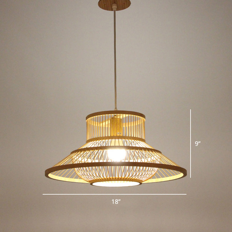 Minimalist Handcrafted Suspension Lighting Bamboo 1��Head Tea Room Pendant Ceiling Light in Wood Clearhalo 'Ceiling Lights' 'Pendant Lights' 'Pendants' Lighting' 2247983