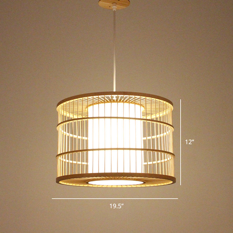 Minimalist Handcrafted Suspension Lighting Bamboo 1 Head Tea Room Pendant Ceiling Light in Wood Wood M Clearhalo 'Ceiling Lights' 'Lighting' 'Pendant Lights' 2247987_7677f199-3fbc-46de-8e15-0d487ea64f31