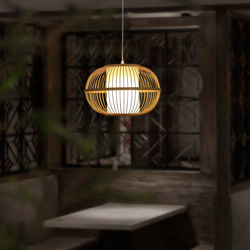 Handwoven Ceiling Light Modern Bamboo Single Restaurant Hanging Pendant Light in Wood Clearhalo 'Ceiling Lights' 'Pendant Lights' 'Pendants' Lighting' 2247996