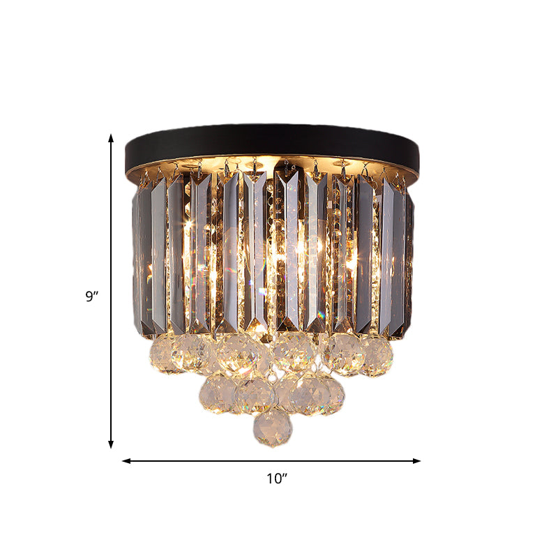 10"/12"/16" W Black Cylindrical Corridor Ceiling Flush Light Minimal 2/4/7 Lights Crystal Flushmount Lighting Clearhalo 'Ceiling Lights' 'Close To Ceiling Lights' 'Close to ceiling' 'Flush mount' Lighting' 224800
