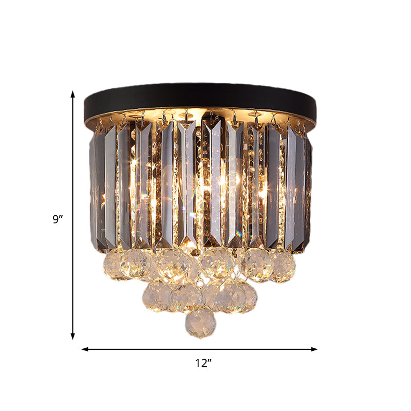 10"/12"/16" W Black Cylindrical Corridor Ceiling Flush Light Minimal 2/4/7 Lights Crystal Flushmount Lighting Clearhalo 'Ceiling Lights' 'Close To Ceiling Lights' 'Close to ceiling' 'Flush mount' Lighting' 224801