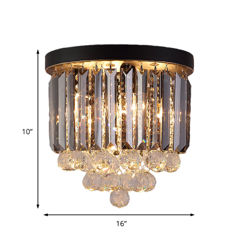 10"/12"/16" W Black Cylindrical Corridor Ceiling Flush Light Minimal 2/4/7 Lights Crystal Flushmount Lighting Clearhalo 'Ceiling Lights' 'Close To Ceiling Lights' 'Close to ceiling' 'Flush mount' Lighting' 224802