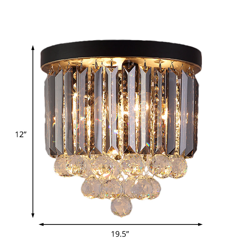 10"/12"/16" W Black Cylindrical Corridor Ceiling Flush Light Minimal 2/4/7 Lights Crystal Flushmount Lighting Clearhalo 'Ceiling Lights' 'Close To Ceiling Lights' 'Close to ceiling' 'Flush mount' Lighting' 224803