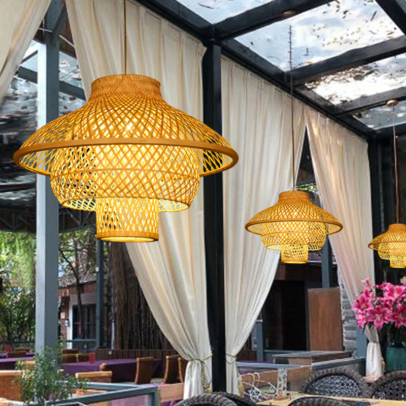 Layered Bamboo Suspension Light Simplicity 1-Light Wood Pendant Light for Restaurant Clearhalo 'Ceiling Lights' 'Pendant Lights' 'Pendants' Lighting' 2248032