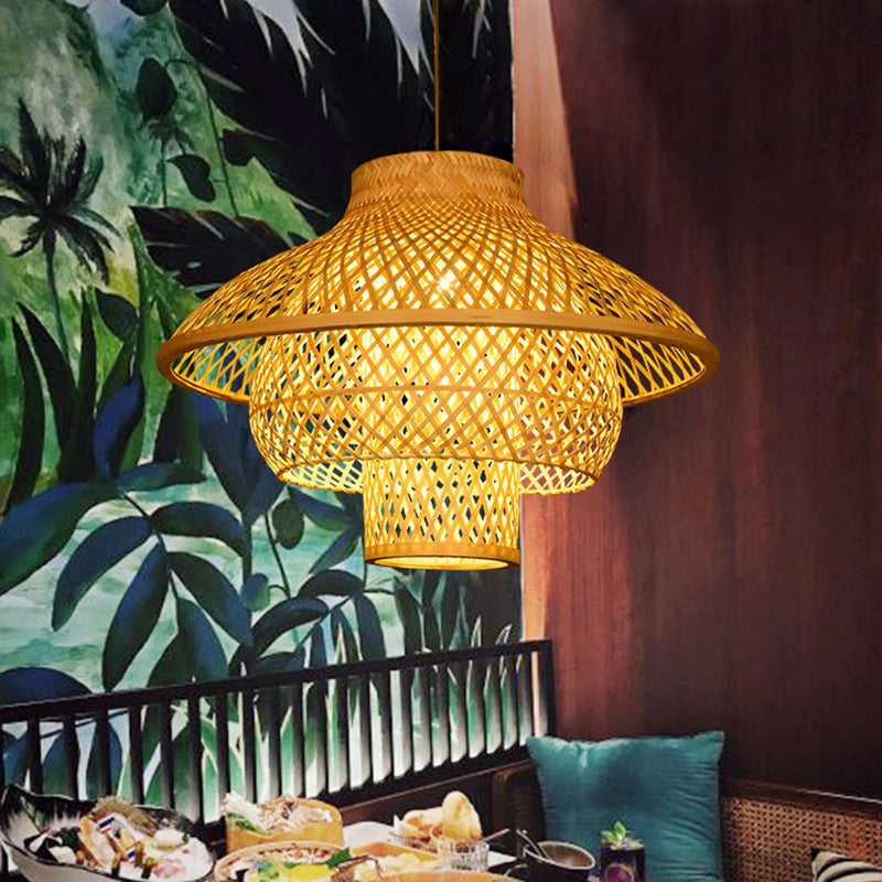 Layered Bamboo Suspension Light Simplicity 1-Light Wood Pendant Light for Restaurant Clearhalo 'Ceiling Lights' 'Pendant Lights' 'Pendants' Lighting' 2248033