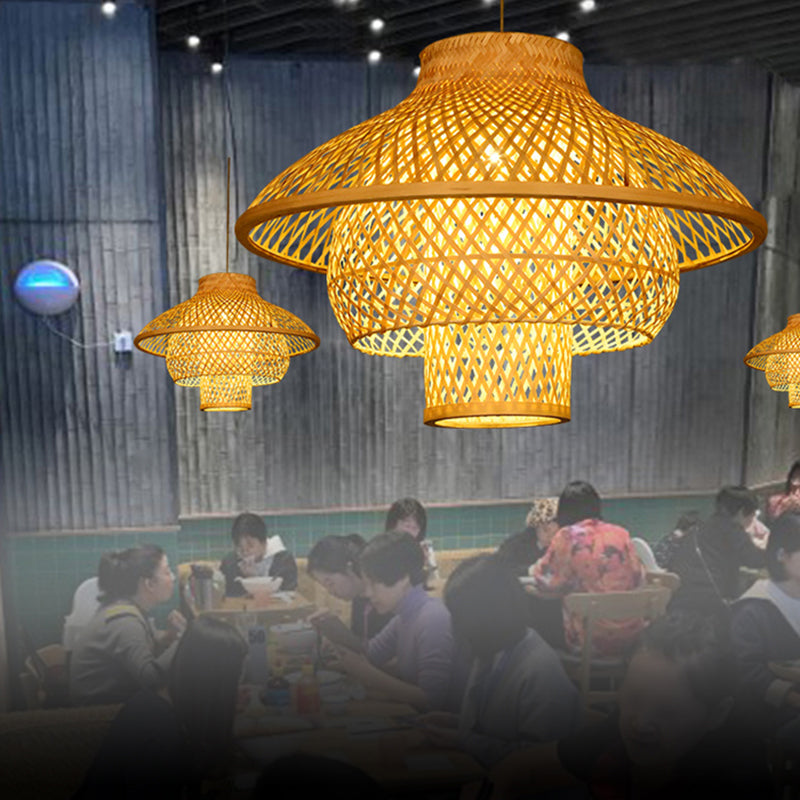 Layered Bamboo Suspension Light Simplicity 1-Light Wood Pendant Light for Restaurant Clearhalo 'Ceiling Lights' 'Pendant Lights' 'Pendants' Lighting' 2248039