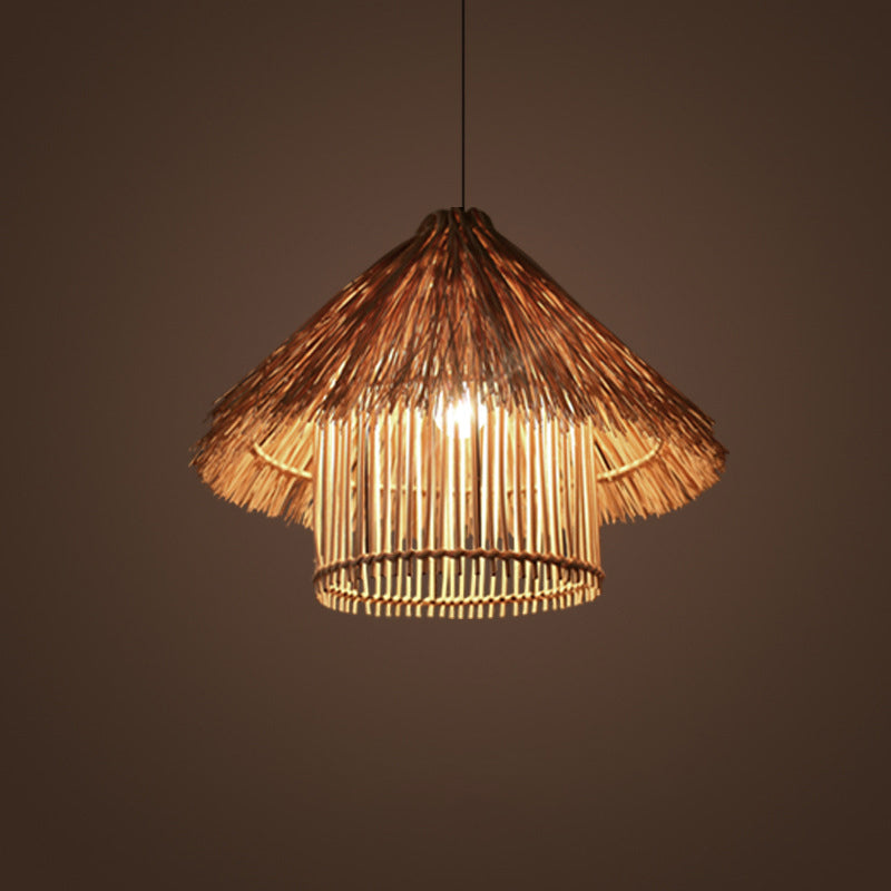 Rattan Shaded Ceiling Light Asian Style 1��Bulb Wood Hanging Lighting Fixture for Restaurant Clearhalo 'Ceiling Lights' 'Pendant Lights' 'Pendants' Lighting' 2248042