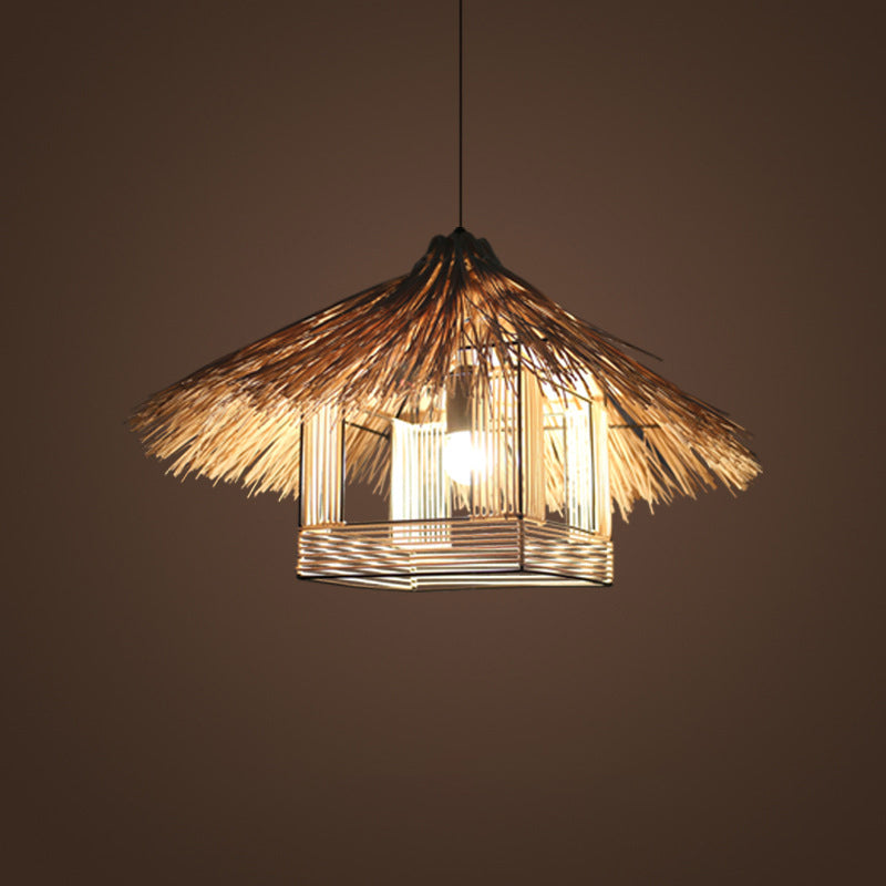 Rattan Shaded Ceiling Light Asian Style 1 Bulb Wood Hanging Lighting Fixture for Restaurant Wood C Clearhalo 'Ceiling Lights' 'Lighting' 'Pendant Lights' 2248043_5beb148a-c743-44b8-aa69-a4450f9a6d2d
