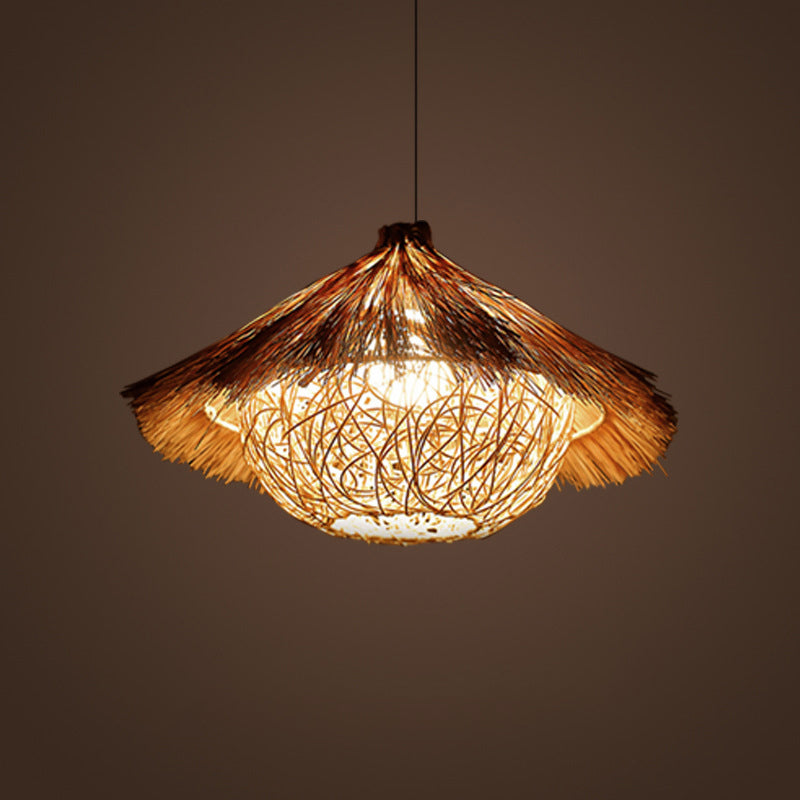 Rattan Shaded Ceiling Light Asian Style 1��Bulb Wood Hanging Lighting Fixture for Restaurant Clearhalo 'Ceiling Lights' 'Pendant Lights' 'Pendants' Lighting' 2248045