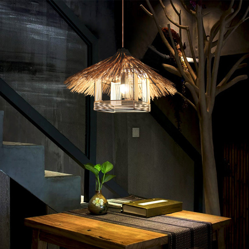 Rattan Shaded Ceiling Light Asian Style 1 Bulb Wood Hanging Lighting Fixture for Restaurant Clearhalo 'Ceiling Lights' 'Lighting' 'Pendant Lights' 2248048_8fdb17e5-3b9f-4bf3-837d-d973e78e9fa7
