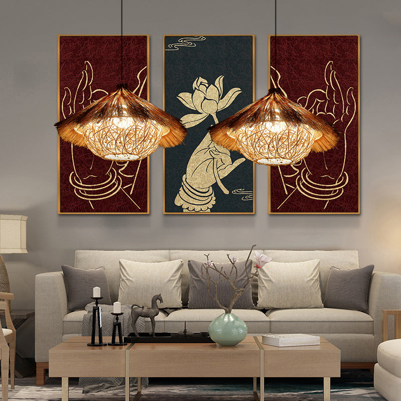 Rattan Shaded Ceiling Light Asian Style 1 Bulb Wood Hanging Lighting Fixture for Restaurant Clearhalo 'Ceiling Lights' 'Lighting' 'Pendant Lights' 2248049_f186732f-8670-4d48-90e4-4bd74a21d653