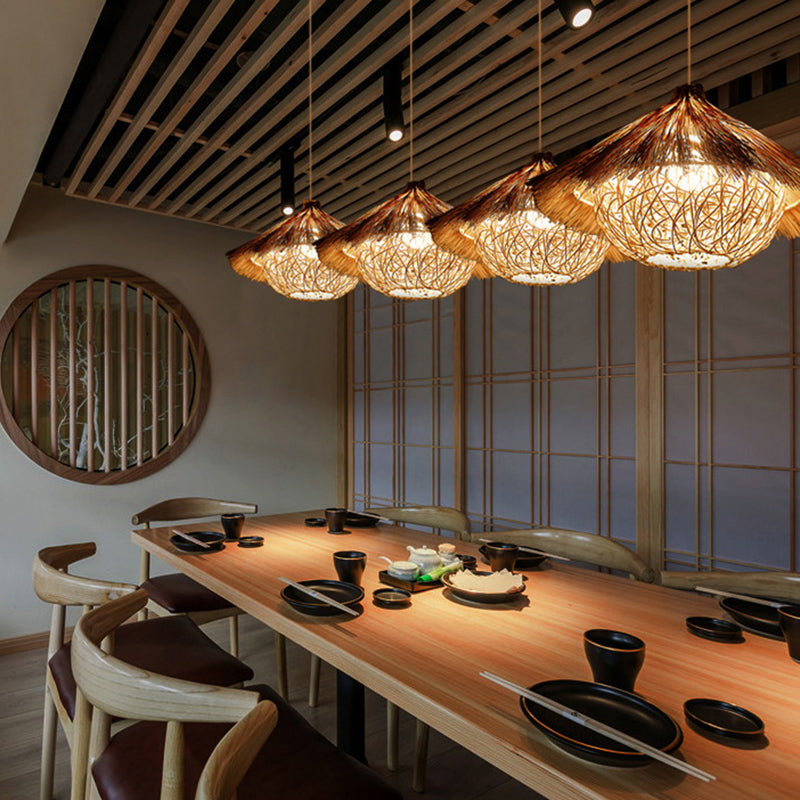 Rattan Shaded Ceiling Light Asian Style 1 Bulb Wood Hanging Lighting Fixture for Restaurant Clearhalo 'Ceiling Lights' 'Lighting' 'Pendant Lights' 2248050_3ea8780d-271e-47b6-8a06-1ed7c905f64a