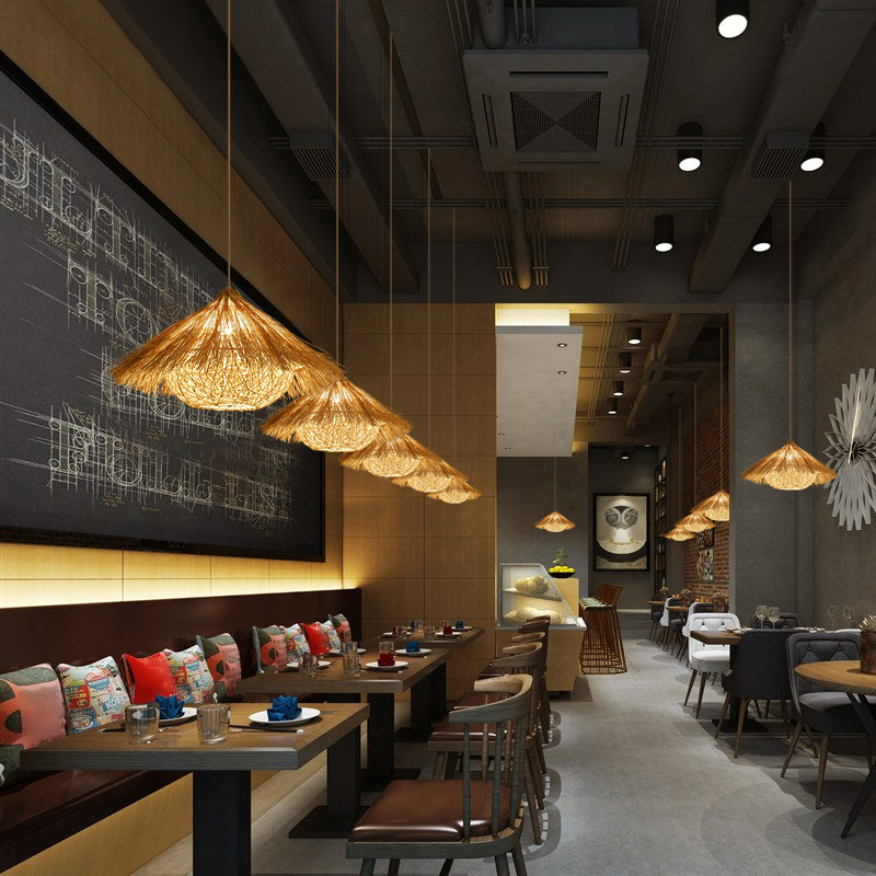 Minimalist Cone Suspension Light Rattan 1 Head Restaurant Pendant Ceiling Light in Wood Clearhalo 'Ceiling Lights' 'Lighting' 'Pendant Lights' 2248054_64f7448d-585f-4260-b636-01c3803565ec