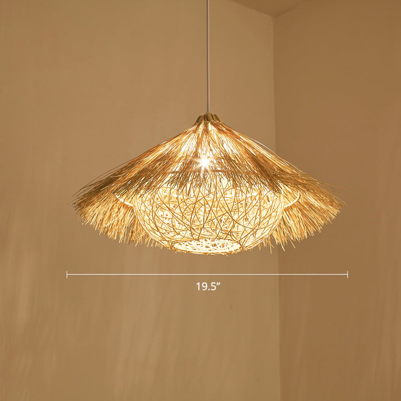 Minimalist Cone Suspension Light Rattan 1��Head Restaurant Pendant Ceiling Light in Wood Wood Clearhalo 'Ceiling Lights' 'Pendant Lights' 'Pendants' Lighting' 2248057_b084ed07-558c-4d3d-a0d5-fff757cf5bd0