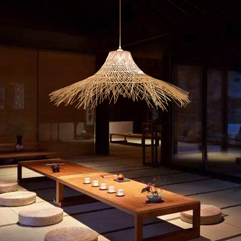 Straw Hat Rattan Ceiling Light Modern Single Wood Hanging Pendant Light for Restaurant Clearhalo 'Ceiling Lights' 'Pendant Lights' 'Pendants' Lighting' 2248060