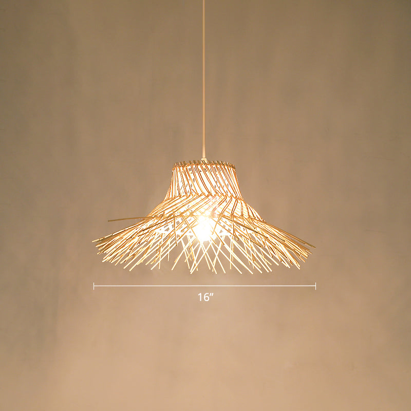 Straw Hat Rattan Ceiling Light Modern Single Wood Hanging Pendant Light for Restaurant Wood 16" Clearhalo 'Ceiling Lights' 'Pendant Lights' 'Pendants' Lighting' 2248062_2b285fa1-1c9b-4534-be6b-82f49537355a