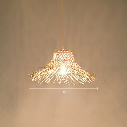 Straw Hat Rattan Ceiling Light Modern Single Wood Hanging Pendant Light for Restaurant Wood 16" Clearhalo 'Ceiling Lights' 'Pendant Lights' 'Pendants' Lighting' 2248062_2b285fa1-1c9b-4534-be6b-82f49537355a
