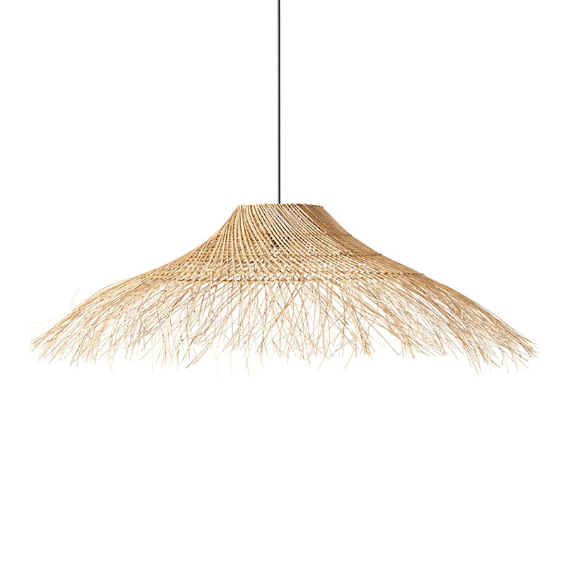 Straw Hat Rattan Ceiling Light Modern Single Wood Hanging Pendant Light for Restaurant Clearhalo 'Ceiling Lights' 'Pendant Lights' 'Pendants' Lighting' 2248066