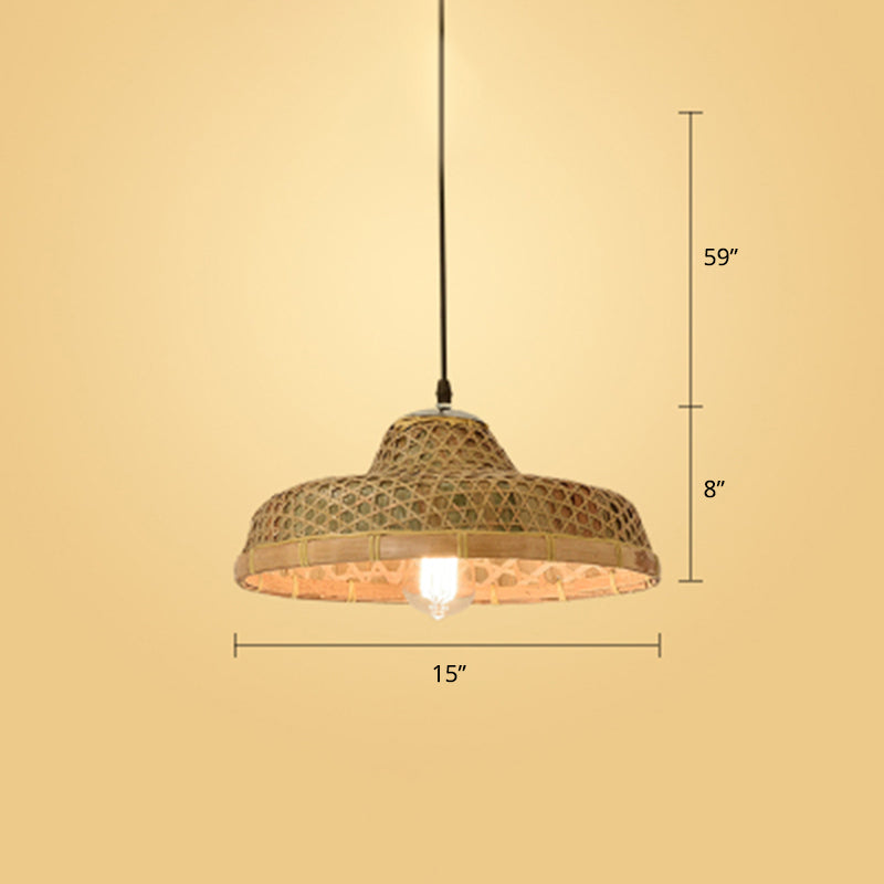 Hat Shape Pendant Light Contemporary Bamboo Single-Bulb Wood Suspension Light Fixture Clearhalo 'Ceiling Lights' 'Pendant Lights' 'Pendants' Lighting' 2248069