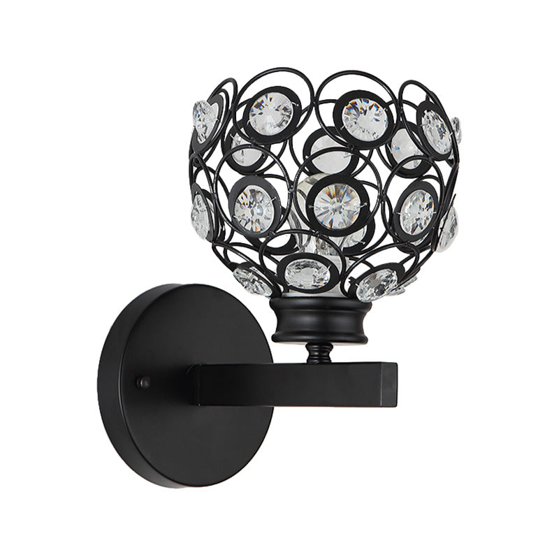 Dome Clear Crystal Wall Lamp Modernist Style 1 Bulb Black/Brass Finish Wall Lighting Fixture for Bedroom Clearhalo 'Modern wall lights' 'Modern' 'Wall Lamps & Sconces' 'Wall Lights' Lighting' 224807