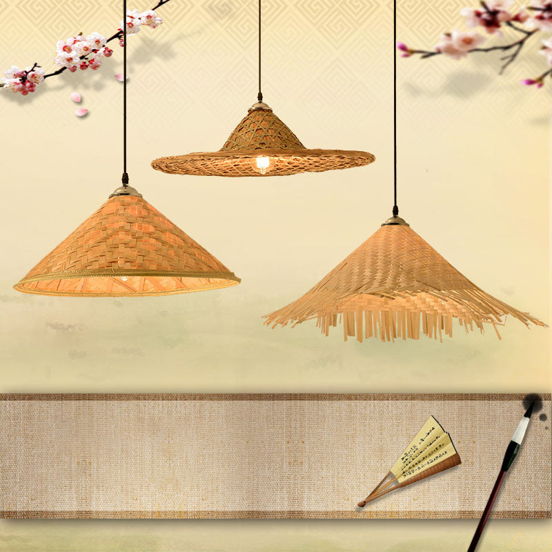 Hat Shape Pendant Light Contemporary Bamboo Single-Bulb Wood Suspension Light Fixture Clearhalo 'Ceiling Lights' 'Pendant Lights' 'Pendants' Lighting' 2248070