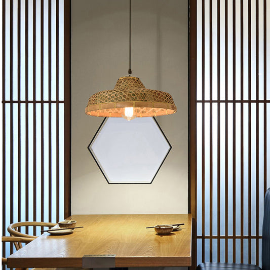 Hat Shape Pendant Light Contemporary Bamboo Single-Bulb Wood Suspension Light Fixture Clearhalo 'Ceiling Lights' 'Pendant Lights' 'Pendants' Lighting' 2248071