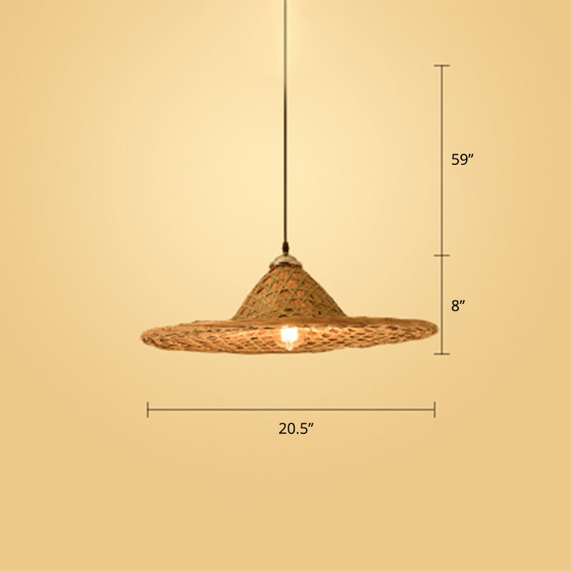 Hat Shape Pendant Light Contemporary Bamboo Single-Bulb Wood Suspension Light Fixture Clearhalo 'Ceiling Lights' 'Pendant Lights' 'Pendants' Lighting' 2248072