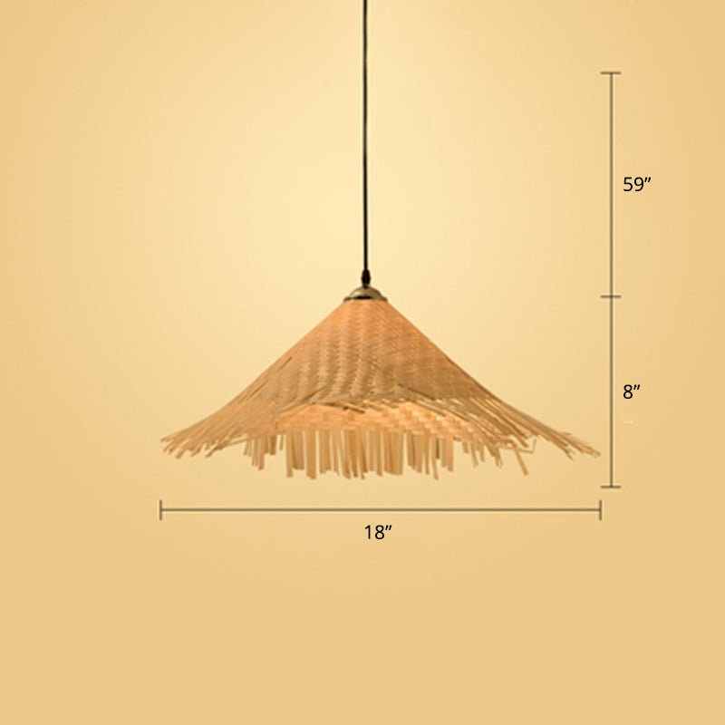 Hat Shape Pendant Light Contemporary Bamboo Single-Bulb Wood Suspension Light Fixture Clearhalo 'Ceiling Lights' 'Pendant Lights' 'Pendants' Lighting' 2248074