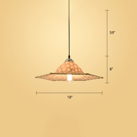 Hat Shape Pendant Light Contemporary Bamboo Single-Bulb Wood Suspension Light Fixture Clearhalo 'Ceiling Lights' 'Pendant Lights' 'Pendants' Lighting' 2248077