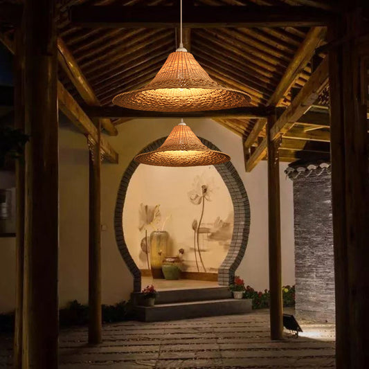 Straw Hat Ceiling Light Asian Style Bamboo 1 Bulb Restaurant Hanging Light Fixture in Wood Clearhalo 'Ceiling Lights' 'Lighting' 'Pendant Lights' 2248097_1f18b7e5-3e90-4289-b9f7-36a2ed51bb85