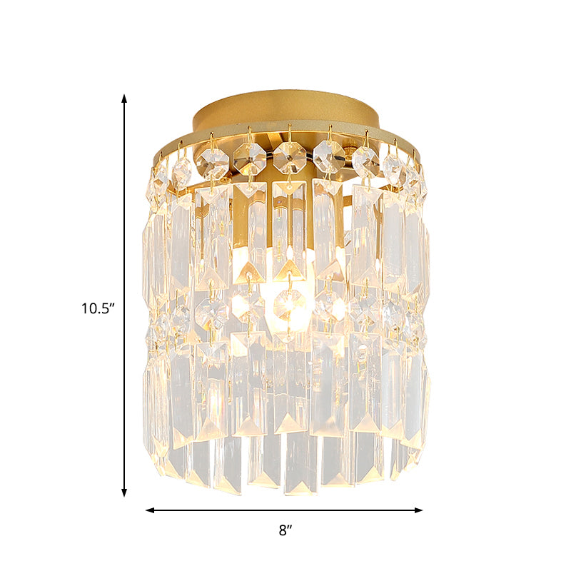 1-Light Corridor Mini Flush Lamp Simple Black/Gold Cylinder Crystal Ceiling Flush Mount Clearhalo 'Ceiling Lights' 'Close To Ceiling Lights' 'Close to ceiling' 'Flush mount' Lighting' 224814
