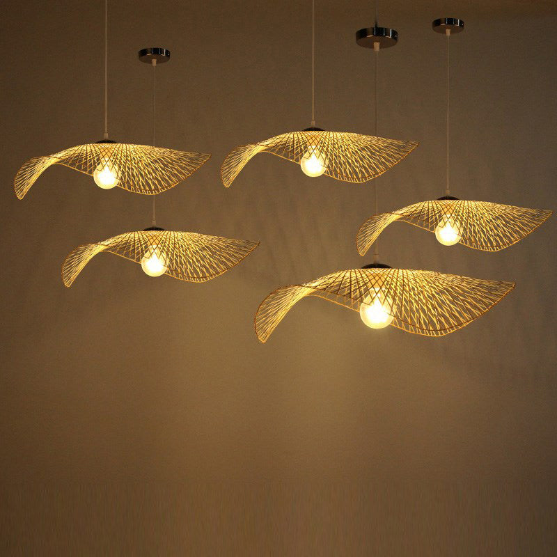Lotus Leaf Bamboo Pendant Light Contemporary Single-Bulb Wood Suspension Light Fixture Clearhalo 'Ceiling Lights' 'Pendant Lights' 'Pendants' Lighting' 2248160